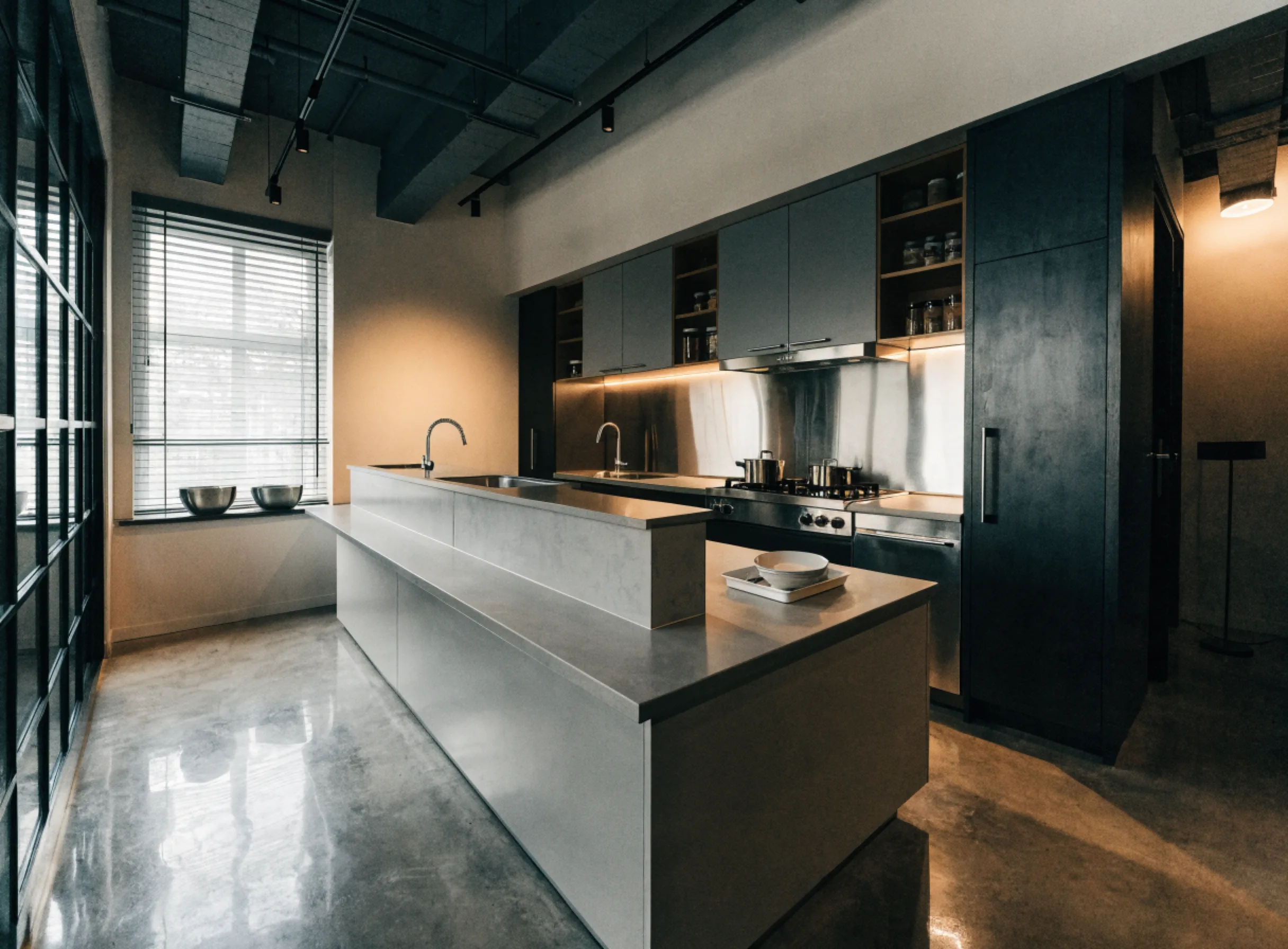 A kitchen counter run at two heights, a standard section and a lower work surface beside it